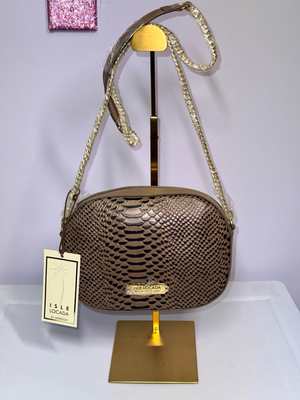 Isle Locada Brown Textured Crossbody with Gold Accent